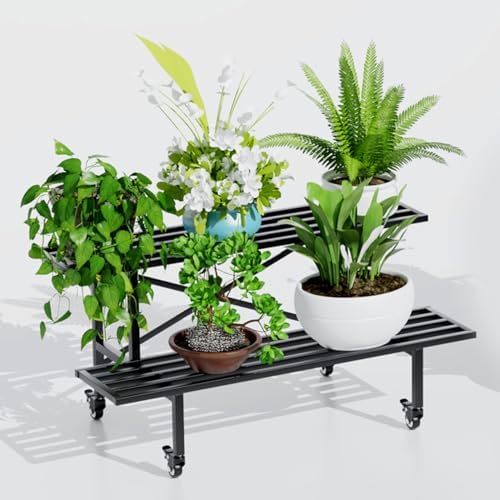Zhongma 2 Tier Heavy Duty Metal Plant Stand with wheels Indoor Outdoor Use - Image 2