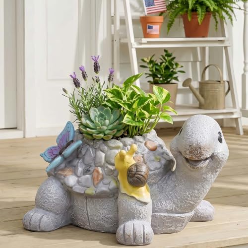 16.5" Large Succulent Plant Pots, Turtle Planter Flower Pots with Drainage Hole,Cute Planting Pots for Cactus,Succulent Planters for Indoor Plants Home Garden Flower Pot Gifts for Plant Lovers - Image 3