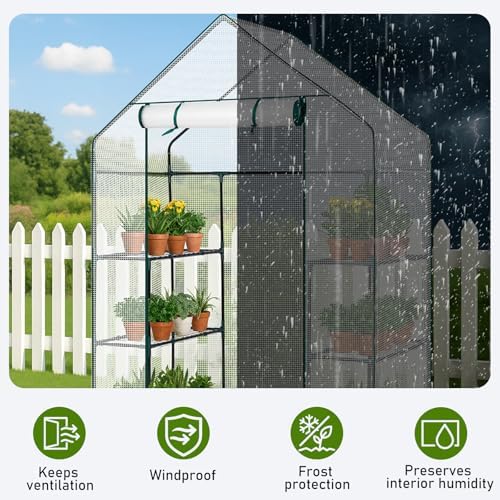 Outvita Walk-in Greenhouse, 3 Tiers 4 Shelves, Durable PE, 56"x29"x77" - Image 3