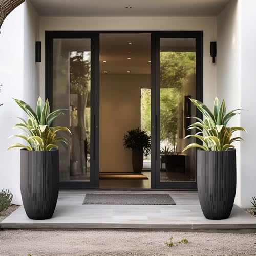 Kante Small Round Tapered Black Concrete Planter 24" Tall, Outdoor - Image 3