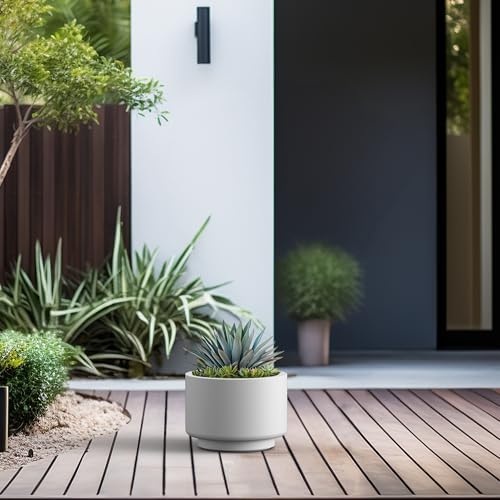 Kante Small Round Pedestal White Concrete Planter 10" Dia, Outdoor - Image 3