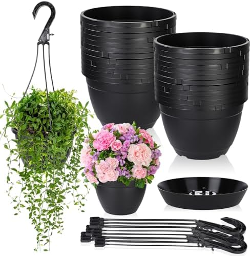 Roshtia 12 Pcs 8.3 Inch Plastic Hanging Pots for Plants Bulk with Hooks by Roshtia