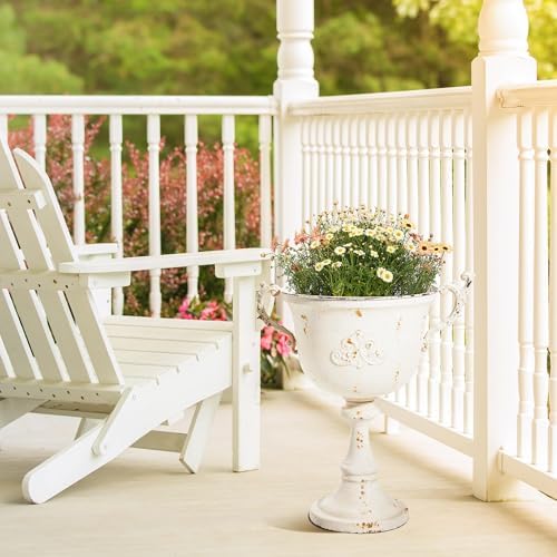 Worth Garden 21" H. Metal Urn Planters 2-Pack - White Classic Antique Iron Plant Pots - Decorative Rustic Flower Pots for Outdoor Use - Traditional Urn Planter for Garden, Patio, Front Porch - Image 5