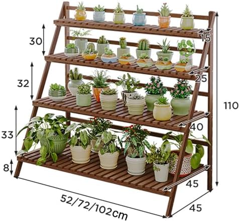 HUHJYUGE Bamboo Plant Stand Flower Pots Holder Display Shelf, Ladder Shelf Plants Organizer Rack for Patio Balcony Garden Home, Bookcase Planter Storage Shelving (4Tiers 102cm) - Image 7