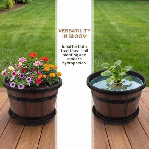 BESTonZON Whiskey Barrel No Drainage Hole Plastic with Saucer Planter - Image 3