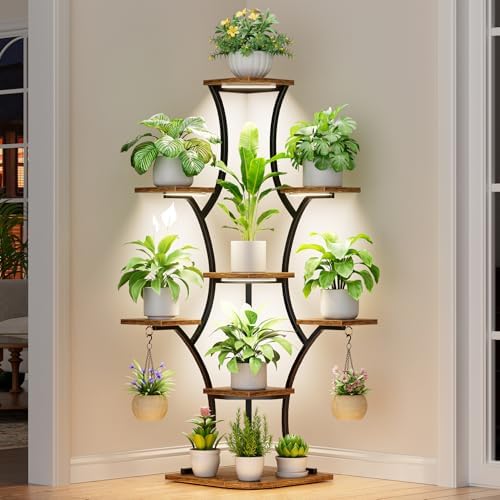 Corner Indoor Plant Stand With Grow Light, 8 Tier 52.6" Tall Plant Shelf by BEVAURORA