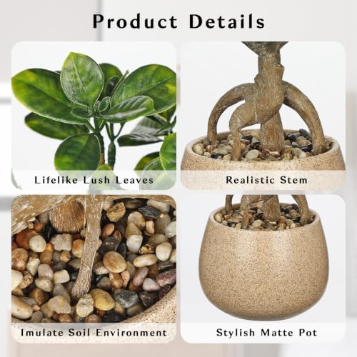 Artificial Bonsai Tree Fake Small Bay Plant with Ceramic Pot Indoor Bonsai - Image 3