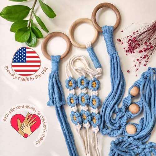 Set of 3 Macrame plant hangers with Daisies & Beads Hanging plant holder Macrame Plant hangers outdoor and indoor hanging planters Plant stand indoor Boho Decor hanging planter stand (Cloudy Day) - Image 2
