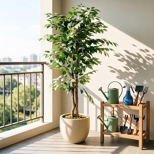 VECELO Ficus Tree Artificial 6 Feet, Tall Faux Tree in Pot, Fake Floor Plant with Realistic Tree Branch & Silk Leaves for Home Office Indoor Decor - Image 5