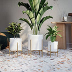 EverNest Claire Mid-Century Modern White Planter and Stand, Indoor Plant Pot, SelectBase, Minimalist Aesthetic, Home Decor for Plants - (Gold Base, Medium) - Image 6