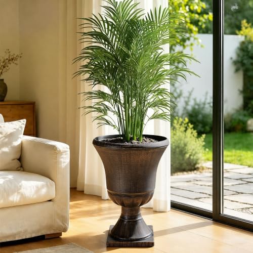 22" Tall Urn Planters Set of 2 Large Flower Pots, Antique Bronze - Image 2
