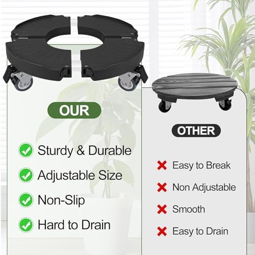 ToLanbbt 4 Pack Plant Caddy Stands with 360° Wheels Adjustable 15-22 in Rolling Stands Heavy Duty Large Plant Carts Dolly with Casters 440lbs Capacity for Large Planter, Garden Pot, Flower Pot, Black - Image 6