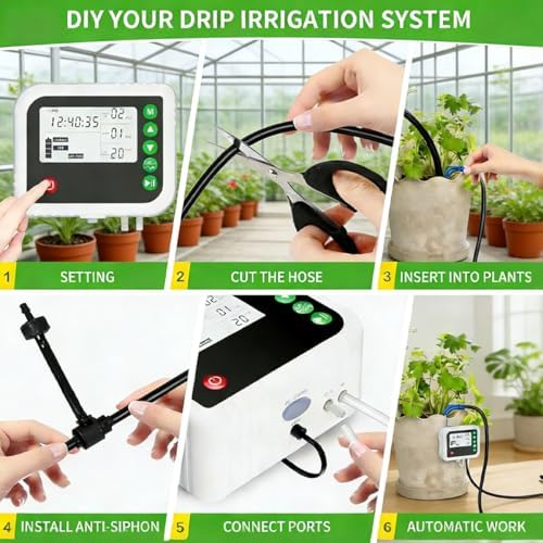 Automatic Watering System with Programmable Timer,Auto Drip Irrigation System with 13-Gallon Bucket for 15 Potted Plants,Low Water Level Sensor for Garden, Balcony, Indoor Plants, Drip Irrigation - Image 4