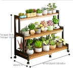 Plant Stand, Bamboo Ladder Shelf Display Shelf, Multi-Tier Planter Holder with wheel for Home Garden Patio Balcony Indoor Outdoor Use,80*40*65cm - Image 2