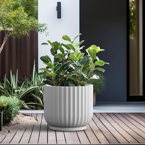 Kante Large Round Pedestal White Concrete Planter 16.7" Dia, Outdoor - Image 3
