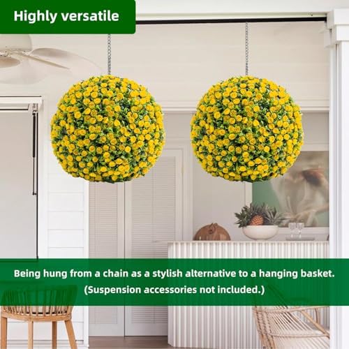 15.7 Inch Artificial Hanging Topiary Balls Set of 2, Faux Flower Balls for Garden Patio Wedding Valentine's Day Decor, Outdoor Indoor Hanging Decorations for Porch Front Door Party, Yellow - Image 5