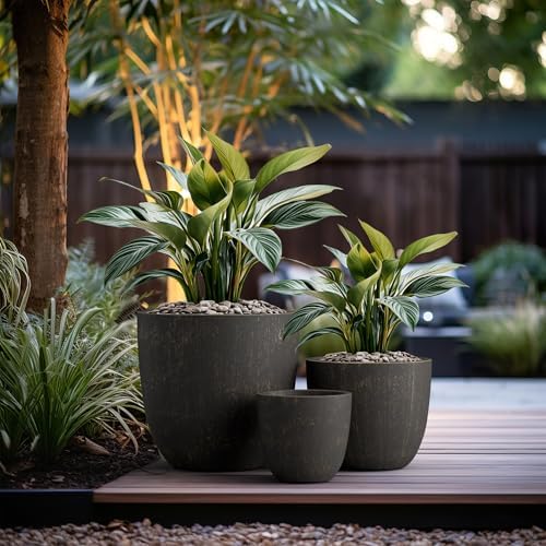 Kante Set of 3 Vintage BRN Concrete Bowl Planters 18" 14" 10" Dia - Image 6