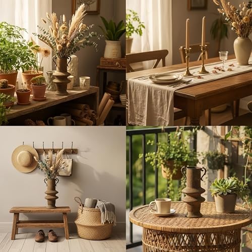 Vintage Distressed Rust Iron Planter, 15 Inch Tall Decorative Flower Pot with Ornate Scroll Handles, Unique Stacked Antique Vase for Indoor Outdoor Farmhouse Patio Entryway Mantel Decor(A3256) - Image 7