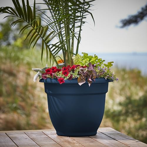Bloem Ariana 16" Plastic Self-Watering Planter, Navy, 2-Pack - Image 2
