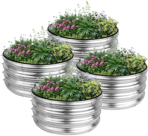 4 PCS 2x2x1ft Round Galvanized Raised Garden Bed Kits by Liyarya
