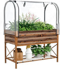 Outsunny Raised Garden Bed with Cover and Storage Shelf, Dark Brown by Outsunny