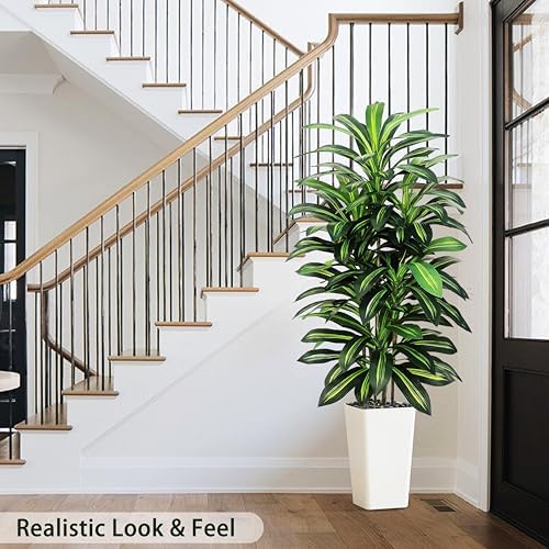 Artificial Dracaena Tree Indoor, 5FT Tall Fake Floor Plants with White Planter, Faux Silk Yucca Tree for Home Office Living Room Bedroom Farmhouse Modern Outdoor Topiary Tree - Image 3