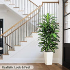 Artificial Dracaena Tree Indoor, 5FT Tall Fake Floor Plants with White Planter, Faux Silk Yucca Tree for Home Office Living Room Bedroom Farmhouse Modern Outdoor Topiary Tree - Image 3