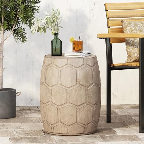ø15.25'' Concrete Side Table End Table for Outdoor & Living Room, Modern Boho Round Circle Drum Style, Durable and Lightweight, Cement Material, Natural Wood Grain, No Assembly, Natural - Image 5