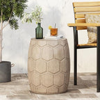 ø15.25'' Concrete Side Table End Table for Outdoor & Living Room, Modern Boho Round Circle Drum Style, Durable and Lightweight, Cement Material, Natural Wood Grain, No Assembly, Natural - Image 5
