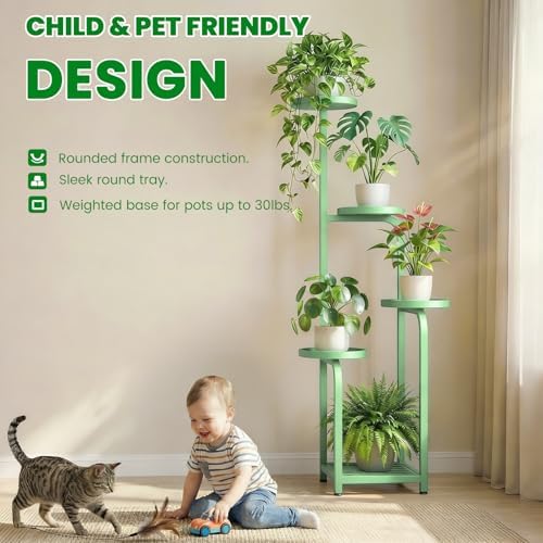 TOSKING Tall 5-Tier Square Plant Stand Indoor Outdoor, Anti-Tip, Sage Green - Image 7