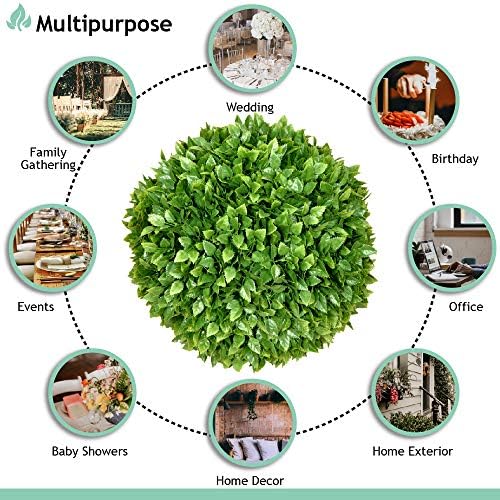 SunnyRoyal Topiary Ball Artificial Outdoor Boxwood Balls Topiary Lifelike Plants, Round Topiary for Indoor/Outdoor Decore, Rose Leaf 15 Inch, 1 Piece - Image 5