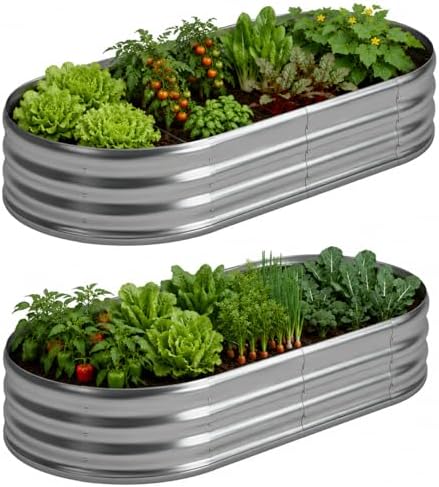 Foxlang 6x3x1ft(2 Pack) Galvanized Oval Raised Garden Bed,Outdoor Planter Box Metal Patio Kit Planting Bed for Vegetables Flowers Herb,Silver by Foxlang