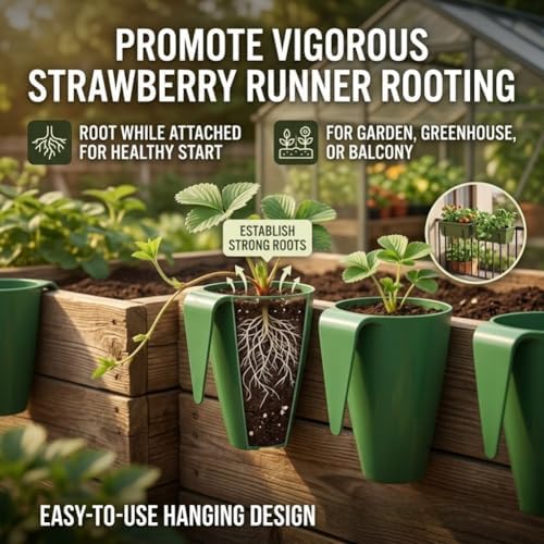 20 Pcs Strawberry Propagation Cups,Strawberry Rooting Cup Kit with Runner Forks Green Plastic Propagation Cups with Hook,Hanging Transplant Grow Station for Garden Greenhouse Balcony Planting (50 S) - Image 2