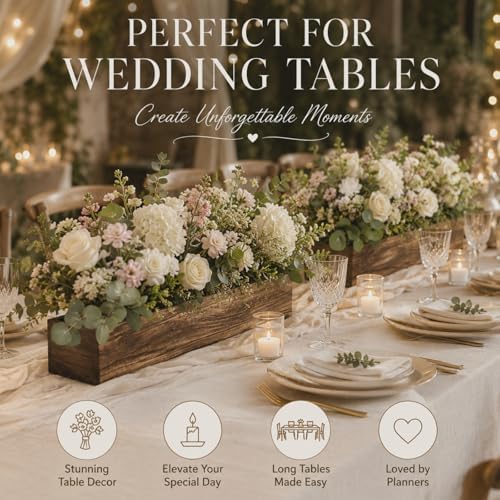 Dandat 1 Set Wood Boxes for Centerpieces 28x5 Inch Rectangle Wooden Planter Box Rustic Wood Planter with Removable Plastic Liner Floral Foam Blocks for Christmas Wedding Home Garden Decor(Dark Brown) - Image 6
