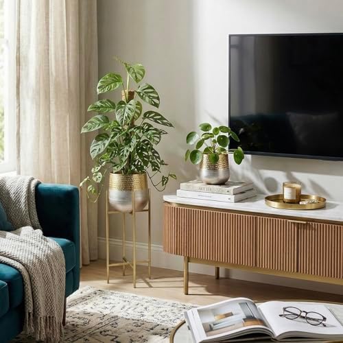 MyGift Hammered Brass and Silver Metal Planters, Handcrafted, 2 Pack - Image 4