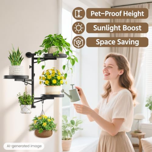 LASZOLA Rotating Plant Hangers Shelves Wall Mounted Indoor, 3 Tiers Black - Image 6