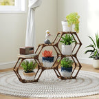 Tikea Hexagonal Indoor Outdoor Plant Stand, Small 7-Tier Wooden Plant Shelf by Tikea