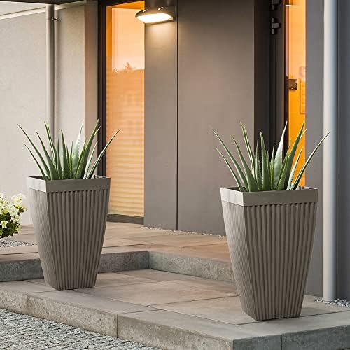 Glitzhome Modern Decor Faux Concrete Tall Planters 22.75" H, Gardening Containers Flower Pots Indoor Outdoor Use (Set of 2), Gray by Glitzhome