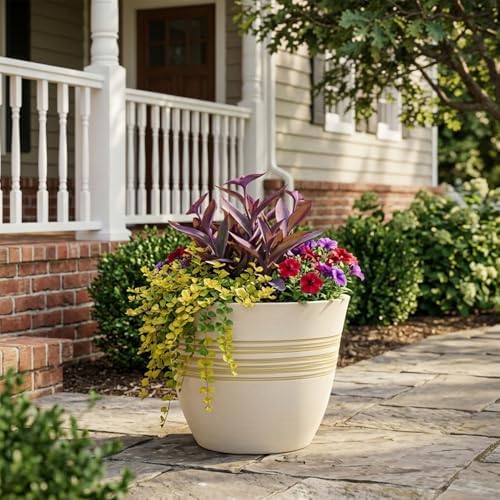 GreenShip 12 Inch Planters for Indoor Outdoor Set of 2 with Drainage Hole - Image 6
