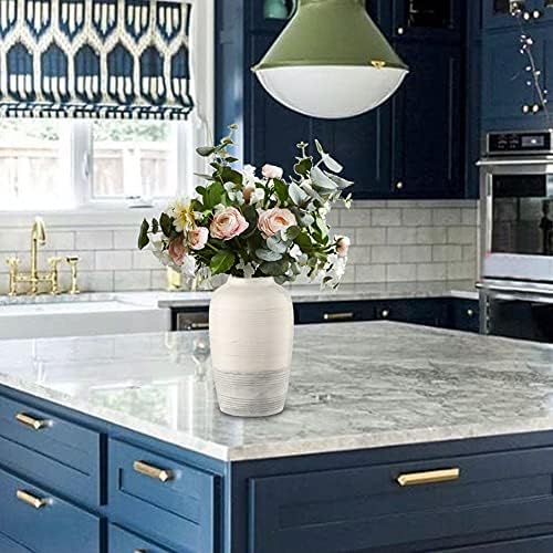 Ceramic Rustic Farmhouse Vase for Home Decor 9 inch Decorative Boho White Pottery Flower Vase for Centerpiece Living Room Bedroom Kitchen Bathroom Dining Table Mantel Shelf Decor - Image 3