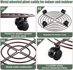 6 Packs 15.8 Inches Metal Plant Caddy with Wheels Extra-large Rolling Plant Stands Heavy-duty Wrought Iron Plant Roller Base Pot Movers Indoor Outdoor Plant Dolly Trolley Planter Tray Coaster - Image 2