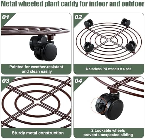 6 Packs 15.8 Inches Metal Plant Caddy with Wheels Extra-large Rolling Plant Stands Heavy-duty Wrought Iron Plant Roller Base Pot Movers Indoor Outdoor Plant Dolly Trolley Planter Tray Coaster - Image 2