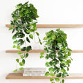 CEWOR Fake Pothos Hanging Plants, 33", Variegated, with Plastic Pot, for Home Office Indoor Decor, 2 Pack by CEWOR