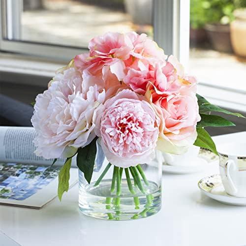 Enova Floral Set of 4 Clear Cylinder Glass Vase 6W x 8H Inches, Clear Flower Vases, Pillar Candle Hurricane Floating Candle Holder Vase, Glass Flower Vase for Wedding Centerpieces, Home Décor - Image 5