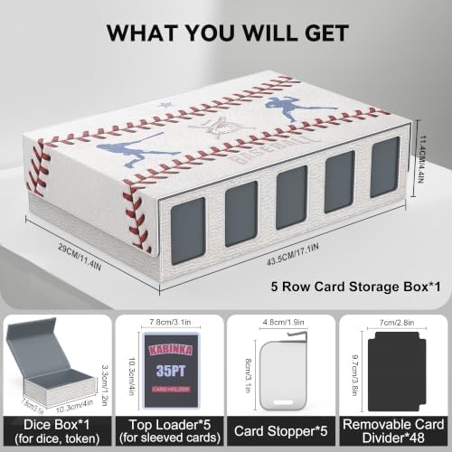 Kabinka Baseball Card Storage Box with Window Display, 5-Row Sport Card Storage Box, 3900+ Card Deck Box for Baseball Sports Card TCG, 5 Top Loaders, 5 Stoppers, 48 Dividers, 1 Dice Tray(Baseball 1) - Image 6