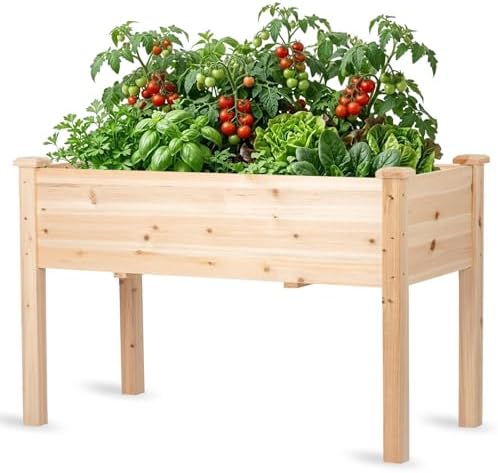 Raised Garden Bed with Legs, 48x24x30 inch Wood Elevated Planter with Protective Liner for Vegetable Flower Herb, Outdoor Planter Box Kit for Balcony Patio Backyard, Natural by NatureCrafted