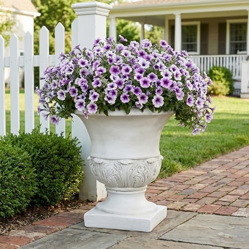 Christopher Knight Home 18.31 Inch Classical Acanthus Leaf Pedestal Urn Planter MGO Outdoor Flower Pot for Garden Patio Front Porch Entrance, Antique White - Image 3