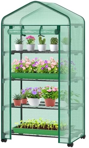 Ohuhu Small Greenhouse for Indoor Outdoor with Wheel, Portable Plastic Plant Green House 4-Tier Rack Stand Portable Greenhouses with Durable PE Cover for Seedling by Ohuhu