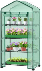 Ohuhu Small Greenhouse for Indoor Outdoor with Wheel, Portable Plastic Plant Green House 4-Tier Rack Stand Portable Greenhouses with Durable PE Cover for Seedling by Ohuhu