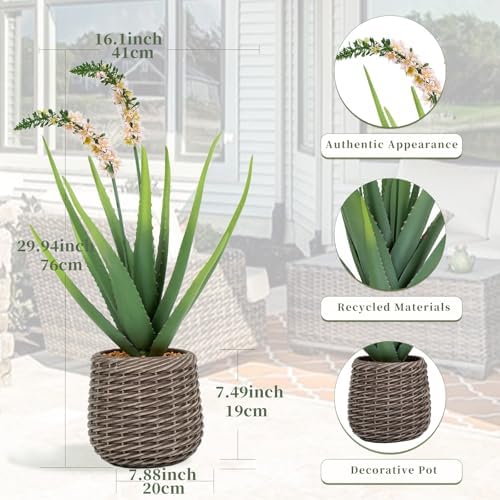 2.5ft Artificial Agave Plants, Fake Aloe Vera Plant with 13 Leaves in Brown Pot, Large Faux Floor Plant for Home Office Hotel Bedroom Patio Balcony or Garden Indoor Decor - Image 4